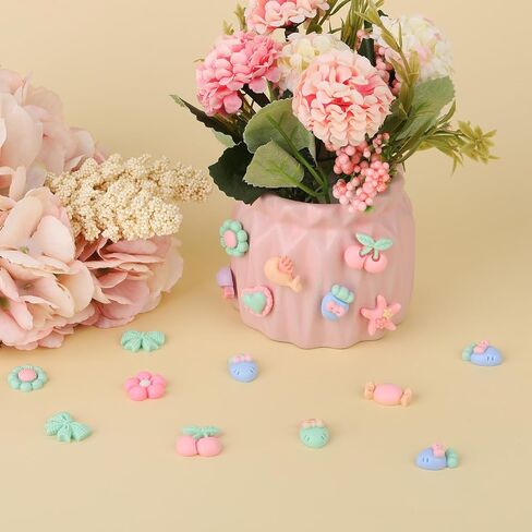 100 Pcs Candy Color Flatback Resin Flower Bow Charm Mixed Colors Cabochons Flower Flatback Fruit Animal Charms Flatback Button for DIY Craft Scrapbooking Embellishments Hair Accessories in Saudi Arabia