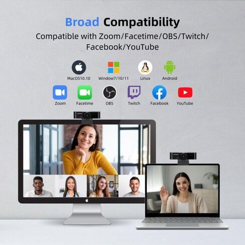 Webcam with Microphone, 1080P Computer Camera for PC 30pfs with 110 FOV/Privacy Cover/Low Light Correction,USB Web Cam for Zoom/Skype/Teams/Conference/Video Calling/Meeting in Saudi Arabia