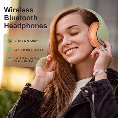 سماعات رأس بلوتوث فوق الأذن سماعة رأس ستيريو سلكية ولاسلكية قابلة للطي مع ميكروفون وأغطية أذن ناعمة خفيفة الوزن للهاتف والتلفزيون والكمبيوتر الشخصي عبر الإنترنت والمكتب المنزلي (مشمش) in Kuwait
