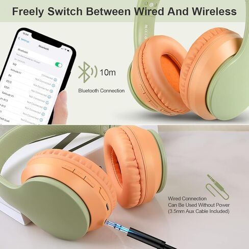 سماعات رأس بلوتوث فوق الأذن سماعة رأس ستيريو سلكية ولاسلكية قابلة للطي مع ميكروفون وأغطية أذن ناعمة خفيفة الوزن للهاتف والتلفزيون والكمبيوتر الشخصي عبر الإنترنت والمكتب المنزلي (مشمش) in Kuwait