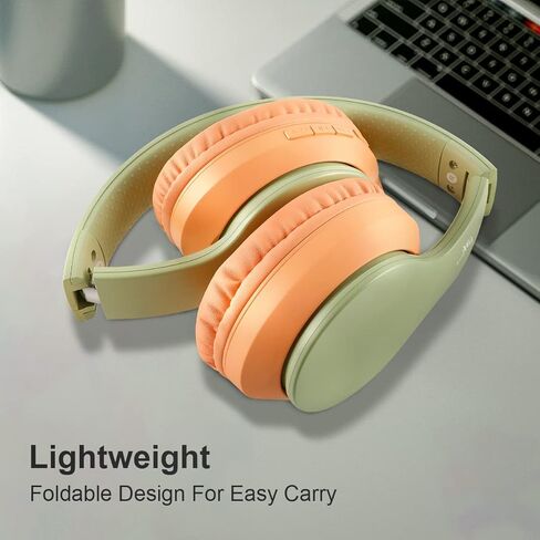 سماعات رأس بلوتوث فوق الأذن سماعة رأس ستيريو سلكية ولاسلكية قابلة للطي مع ميكروفون وأغطية أذن ناعمة خفيفة الوزن للهاتف والتلفزيون والكمبيوتر الشخصي عبر الإنترنت والمكتب المنزلي (مشمش) in Kuwait