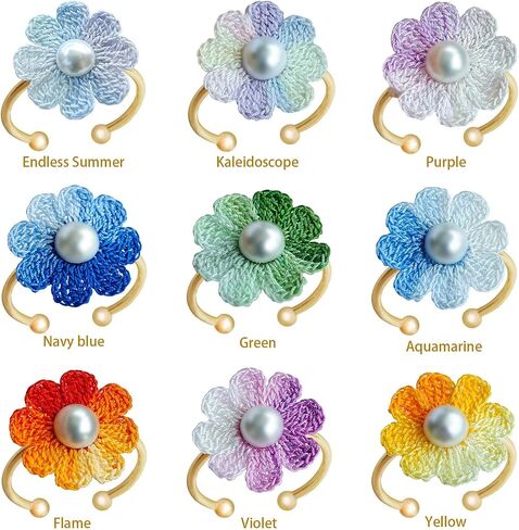 Handmade Micro Crochet Daisy Flower Ring,14K Gold Non Tarnish Statement Ring,Dainty Flower Adjustable Ring Gold Daisy Flower Ring for Women and Girls in Saudi Arabia