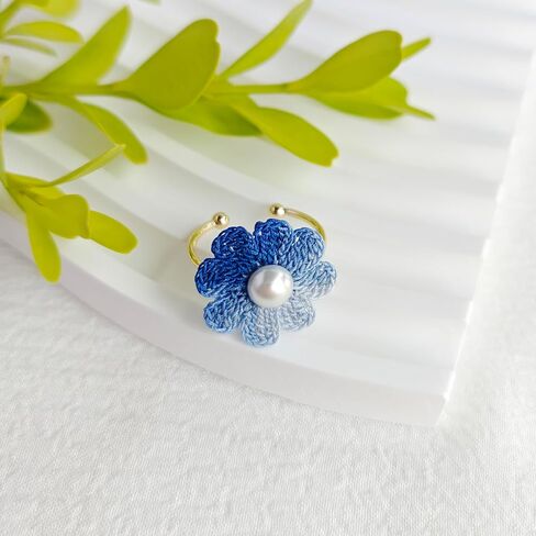 Handmade Micro Crochet Daisy Flower Ring,14K Gold Non Tarnish Statement Ring,Dainty Flower Adjustable Ring Gold Daisy Flower Ring for Women and Girls in Saudi Arabia