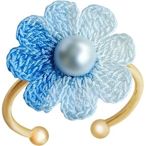 Handmade Micro Crochet Daisy Flower Ring,14K Gold Non Tarnish Statement Ring,Dainty Flower Adjustable Ring Gold Daisy Flower Ring for Women and Girls