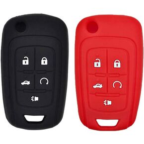2Pcs 5 Buttons Silicone Flip Key Fob Cover Case Protector Holder for Chevrolet Equinox Camaro Cruze Malibu Sonic Volt Park Impala Buick Encore Allure Regal OHT01060512 13504199, Black