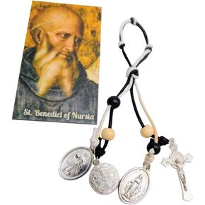 St Benedict and Divine Mercy Door Hanger for Home Protection Saint Medals and Beads with Holy Card Set