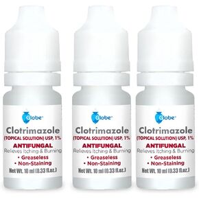 Globe Topical 1% Clotrimazole Solution for Athlete’s foot, jock itch and ringworm. 10ml Bottle (0.33 Fluid Ounce Liquid)