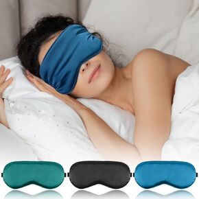 Eye Sleep Mask for Side Sleeper, 3PCS Light Blocking Eyes Cover with Adjustable Strap and Earplug, Imitation Silk Blindfold Eyeshade Sleep Mask for Women Men Travel Airplane, Pink+Black+Purple