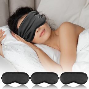 Eye Sleep Mask for Side Sleeper, 3PCS Light Blocking Eyes Cover with Adjustable Strap and Earplug, Imitation Silk Blindfold Eyeshade Sleep Mask for Women Men Travel Airplane, Pink+Black+Purple