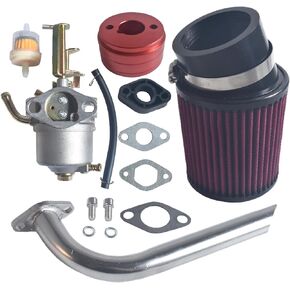 New upgrade Carburetor Carb Red Air Filter Adapter Silvery Exhaust Pipe Stage 2 Kit for 79cc Predator 98cc 3.0HP Coleman Powersports CT100U CC100X Mini Bike Go Kart Motor Engine Performance Parts