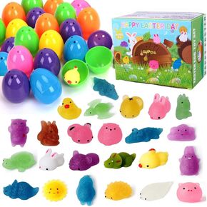 24PCS Easter Basket Stuffers with Squishy Toys, Prefilled Easter Eggs with Glitter Mini Soft Animals for Easter Theme Party Favor, Easter Eggs Hunt, Basket Filler.