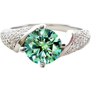 Engagement Ring for Women Jewelry - 1.0ct Teal Moissanite Lab Created Diamond Wedding Rings Love Gift 18K White Gold Plated S925 Silver