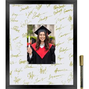 Vienrose 11x14 Graduation Signature Picture Frame with Mat, Display 5x7 Photos for Birthday Graduation Wedding Guest Book Alternative with A Metallic Pen (Black)
