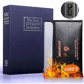Diversion Book Safe with 4200°F Fireproof Money Bag and Combination Lock, 10.5" x 7.9" x 2.5" Fake Book Hidden Storage Safe, Hollow Secret Portable Metal Storage Box for Cash, Valuables - Bible