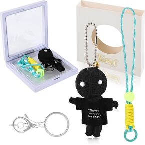 Handcrafted Woolen Doll Keychain - Handmade Charm for Backpack, Luggage, Car Mirrors and Keys-Black T-shirt Doll