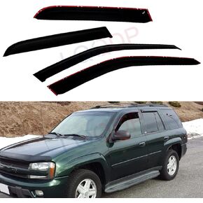 4pcs Front+Rear Smoke Sun/Rain Guard Outside Mount Tape-On Window Visors Compatible with 02-09 Trailblazer Envoy 5 Passenger Models