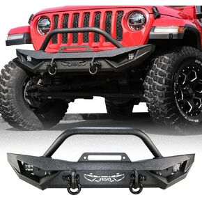 Compatible with Jeep Wrangler, Front Bumper W/LED Lights, 2 x D-Rings, Winch Plate,2018-2022 JL & JLU (2/4 Doors) Full Width