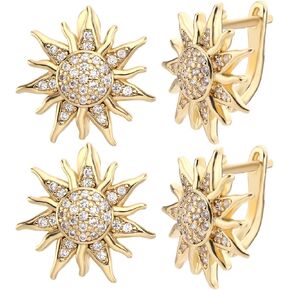 Beebeecraft 1 Box 6Pcs Sun Earring Findings 18K Gold Plated Cubic Zirconia U Shaped Earring Hooks for DIY Jewelry Making Supplies Pin: 0.8mm