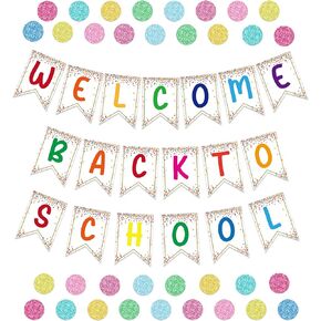 FLYAB 55 PCS Welcome Bulletin Board Classroom Decorations Confetti Pennants Welcome Back to School Banner for School Classroom Decorations Teacher Supplies