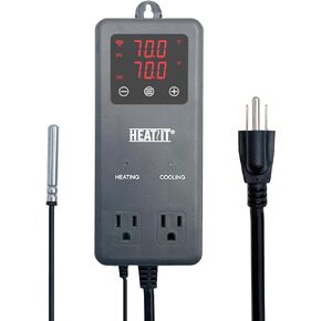 HEATIT ET-32 Digital Temperature Controller Outlet Heating Cooling 1800W 120V 15A with Sensor Reptile Fermenter Greenhouse Growing Breeding