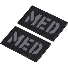 PATIKIL Reflective MED Patch 2x3", 2 Pcs IR Infrared EMS EMT Hook and Loop Fastener Applique Badges for Clothes Backpack, Black