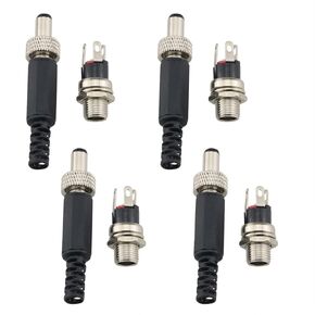 4Sets 5.5mm x 2.5mm Male DC Power Plug Connector with Screw Lock Female Panel Socket Mount Adapter Soldering Power Jack Connector and Screw Lock Female Panel Socket Mount Adapter