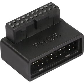 QIANRENON USB 3.0 19/20 Pin 90 Degree Adapter Male to Female L Turn Right Angle Socket for Desktop Motherboard Internal Connector Down Angled(PH19B)