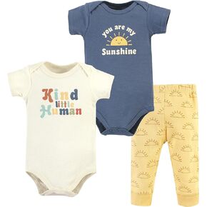 Hudson Baby Unisex Baby Cotton Bodysuit and Pant Set, Kind Human Short Sleeve, 0-3 Months
