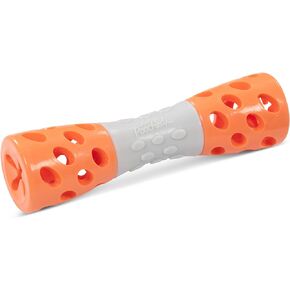 Messy Mutts Totally Pooched Toss 'n Stuff Hourglass | Interactive Treat and Squeak Toy for Dogs | Durable 7" TPR Dog Toy | Orange