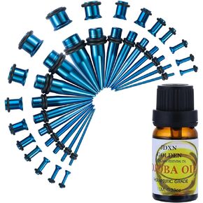 JDXN Stainless Steel Ear Stretching Taper Tunnel Starter Kit - 36 Piece Set 14G - 00G+Aftercare Jojoba Oil JDXN Stainless Steel Ear Stretching Taper Tunnel Starter Kit - 36 Piece Set 14G - 00G+Aftercare Jojoba Oil Tapers Plugs Eyelets Implant Grade Body P