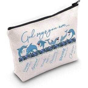 WZMPA Dolphin Cosmetic Makeup Bag Dolphin Lover Gifts God Says You Are Unique Special Lovely Precious Strong Dolphin Zipper Pouch Bag For Women Girls (God Says Dolphin)