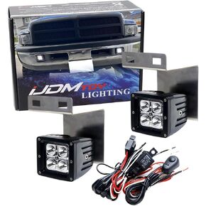 iJDMTOY 3-Inch LED Pod Fog Light Kit Compatible With 1994-01 Dodge RAM 1500, 1994-02 RAM 2500 3500, Includes 20W High Power LED Cubes, Lower Bumper Mounting Brackets & Wiring/Adapter Harnesses