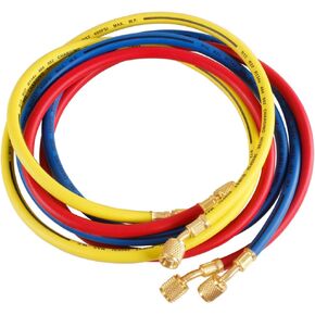 3PCS Refrigerant Charging Hose 600-3000PSI 96" Length 1/4" Thread Fits for R12 R22 R134A 404 502 Car Air Conditioning and HVAC Charging Manifold Gauge Hose Tube Red/Yellow/Blue Three Colors