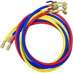 72" Hose 1/4" Compact Ball Valve End Refrigerant Charging Hose Set Fits for R-410A, R-22, R-404A, R404,R134A,R502, R12 Air Condition Refrigeration Charging, 3Pcs 800 Psi Charging Hose Tube
