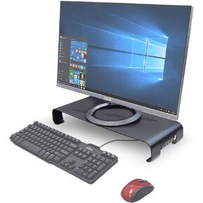 Syba Monitor Stand Riser for Computer, Laptop, Printer, Notebook and All Flat Screen Display with 19" platform and 3" height With USB 3.0 Hub, Black