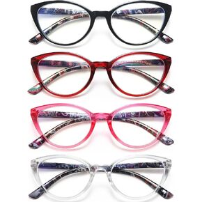 4 Pack Cat Eye Reading Glasses for Women Computer Blue Light Blocking Readers Glasses Ultra Lightweight Eyeglasses Reduce Eye Fatigue, 1.0
