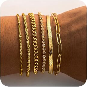 SYGY 6Pcs Gold Bracelets for Women, 14K Gold Bracelets, Jewelry Bracelets Set for Gifts, 7.09''