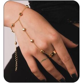 LIU JUN Hand Chain Bracelet For Women, 14k Finger Ring Chains Bracelets Heart Infinity Summer Minimalist Boho Beach Stainless Steel Gift Jewelry