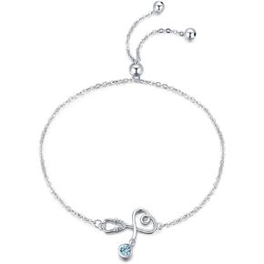 Palpitate Nurse Bracelet 925 Sterling Silver Women Girl Birthstone Stethoscope Jewelry Gift to NR Nursing Student Graduation Birthday Christmas