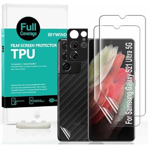 Ibywind 2 Pack Screen Protector For SamSung Galaxy S21 FE (Not For Galaxy S21/S21 Plus/S21 Ultra),9H Hardness Tempered Glass,With 1Pc Camera Lens Protector,1Pc Back Carbon Fiber Film,Anti-Scratch
