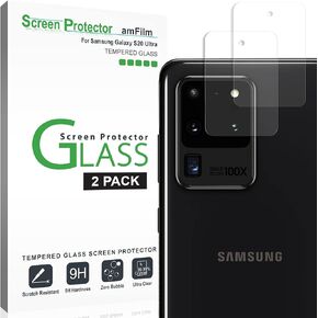 amFilm Back Camera Glass Screen Protector for Samsung Galaxy S20 Ultra Rear-Facing (Back) Camera Protector (2 Pack)