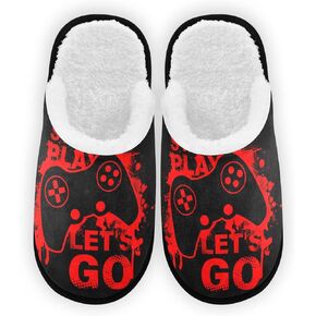 Video Game Joystick Red Slippers for Women Men, Memory Foam Non-Slip House Slippers Bedroom Home Shoes