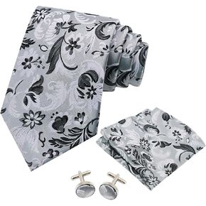 Mantieqingway Mens Ties Set Woven Silk Ties for Men and Pocket Square Cufflinks Stripes Plaid Necktie Business Wedding in Kuwait