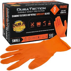 Dura-Gold Duratection 8 Mil Orange Super Duty Diamond Textured Nitrile Disposable Gloves