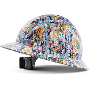 LANON Full Brim Hard Hat, OSHA Construction Work Approved, Blue Pattern Design, FRP Safety Helmet with 4 Point Adjustable Ratchet Suspension, Class C