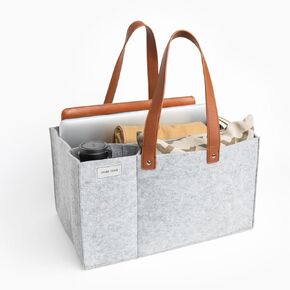 Felt Organizer Caddy - File Folder Tote with Handle - Portable Office Bag - Teacher, School & Work Supplies - Arts & Crafts Storage (Light Grey)