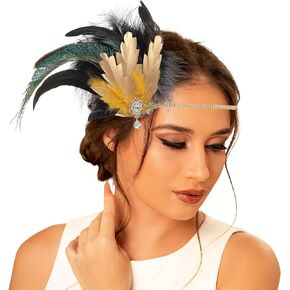Formery 1920s Feather Headbands for Women Crystal Flapper Great Gatsby Headpiece Peacock Roaring 20's Party Hair Accessories