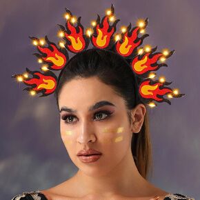 BARTOSI Light Up Flame Headbands LED Fire Headband Fire Crown Headpiece Halloween Costume Cosplay Headwear for women