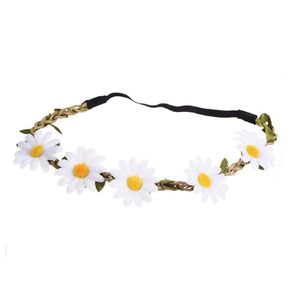 Art Attack Daisy Daises Elastic Stretch Headband Festival Party Favors Sunflower Crown Boho Flower Floral Bohemian Fashion Hair Head Wrap White & Yellow