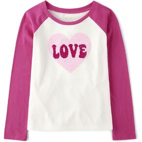The Children's Place Girls' Long Sleeve Knit Fashion Shirt, VDay Raglan Tee, XX-Large